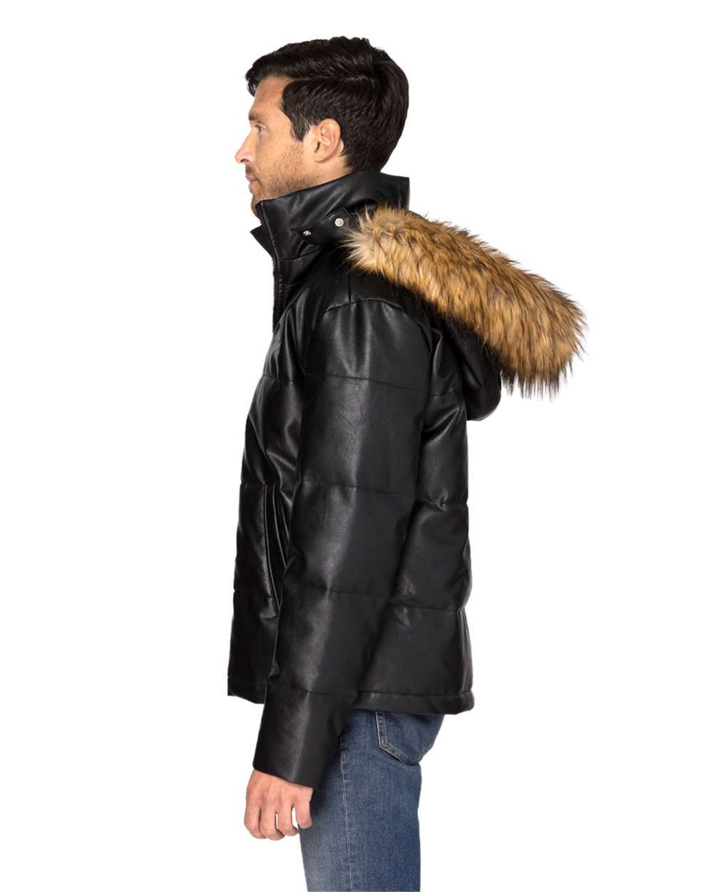 Vegan Leather Puffer Jacket - 397J