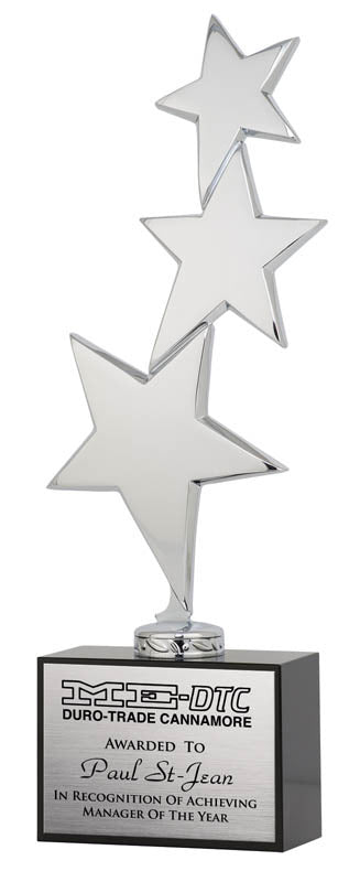 Polished Silver Stars on Black Crystal Block, 11.5" - Star Award DA9721