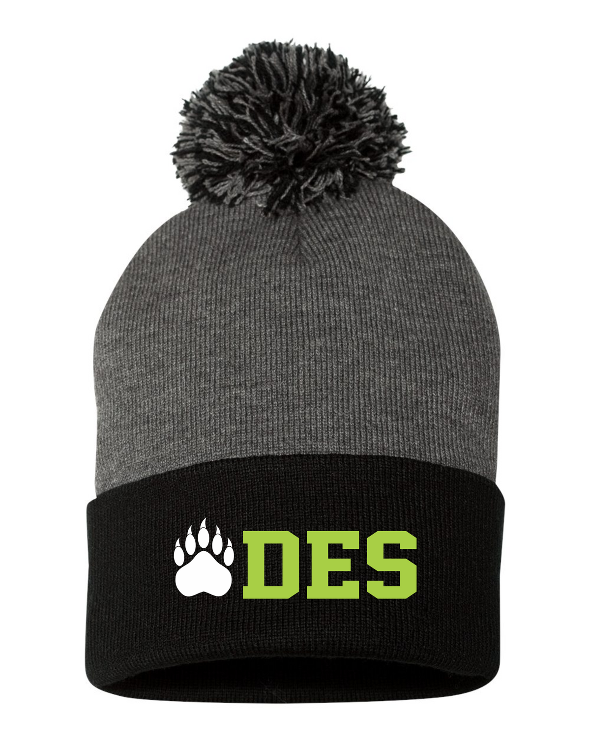 12" Pom-pom Cuffed Beanie - Dark Heather/Black - Doaktown Elementary 2026-27