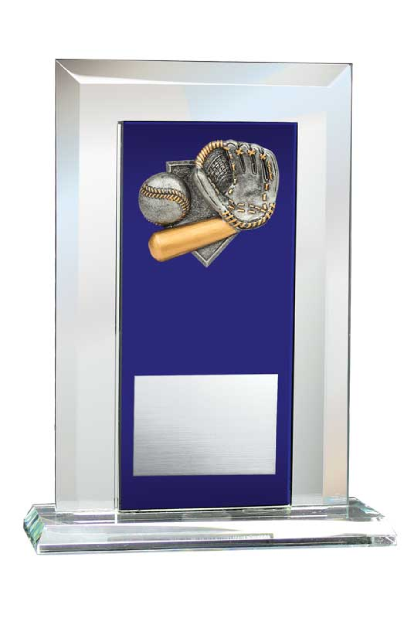 Baseball Award - Glass Mirror Blue with Resin Relief