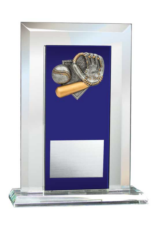 Baseball Award - Glass Mirror Blue with Resin Relief