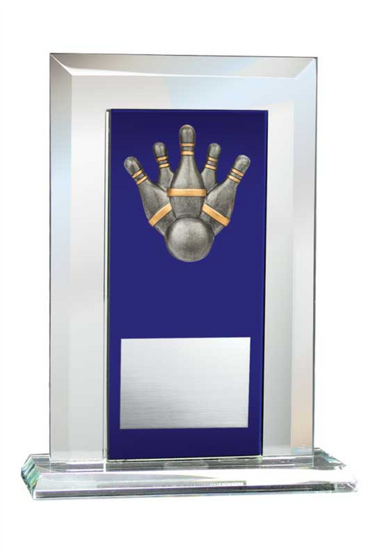 5-Pin Bowling Award - Glass Mirror Blue with Resin Relief