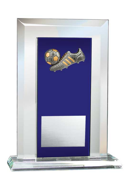 Soccer Award - Glass Mirror Blue with Resin Relief