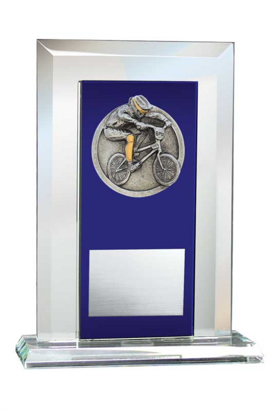 BMX Award - Glass Mirror Blue with Resin Relief