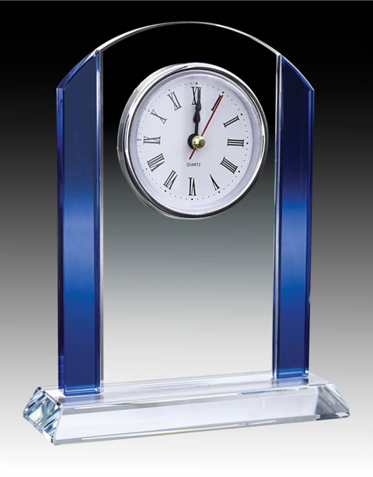 Glass Clock With Curve Top & Blue Trim 6.5" - GLCK1789