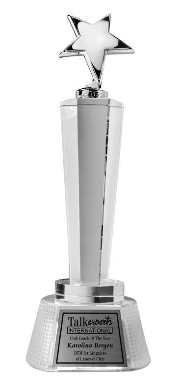 Crystal Tower w Star Figure, Silver 10" - Star Award GMF1765A