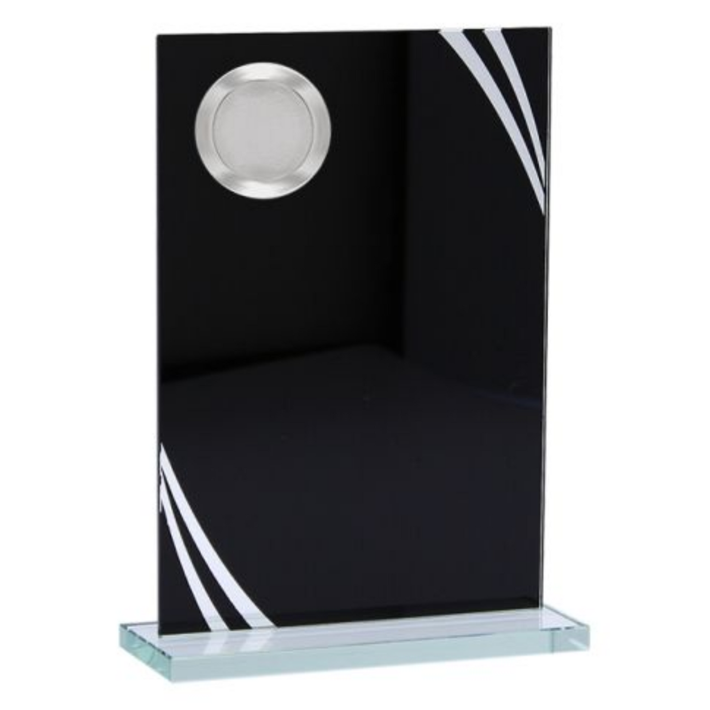 Black Reflection Series - 6" Glass Plaque with Silver Border & 1" Metal Insert
