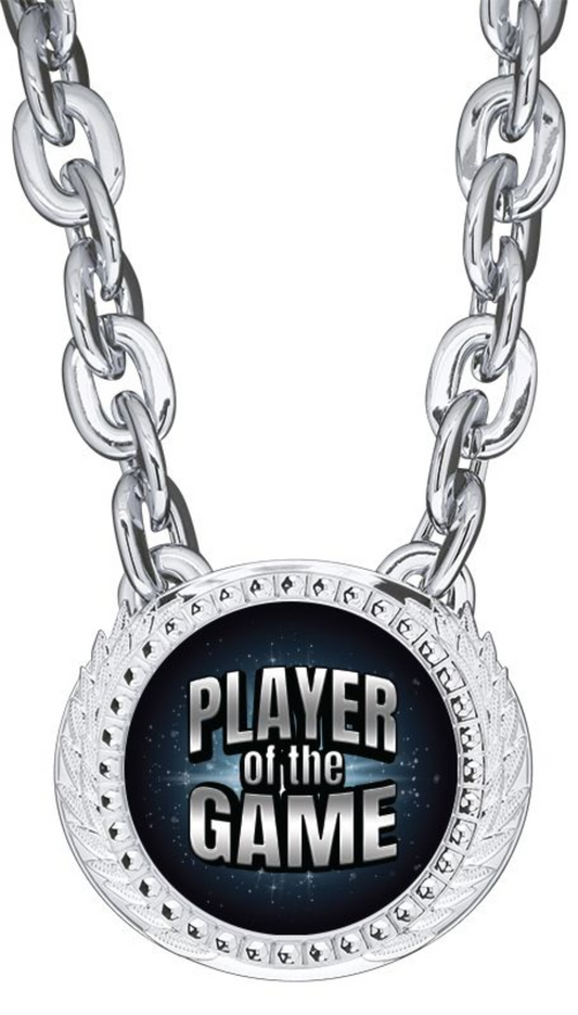 XL Alpha Medal w/Chain 6" x 5.25", Bright Silver