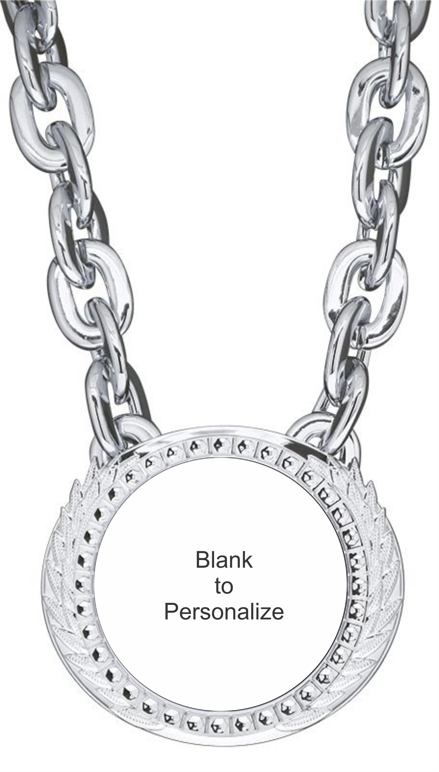 XL Alpha Medal w/Chain 6" x 5.25", Bright Silver