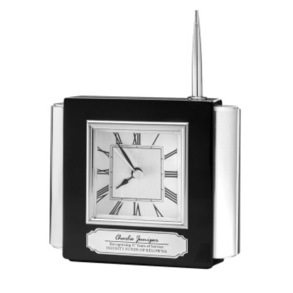 Clock & Pen Set With Ebony Black finish & Metal Trim 4.5’’ - DA9319