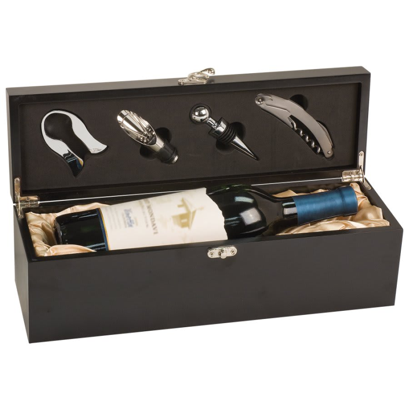 Matte Black Finish Single Wine Presentation Box With Tools - JDS WBX21