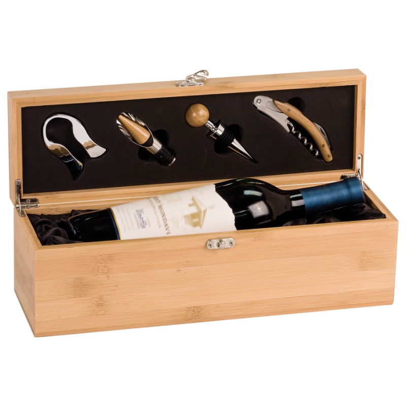Solid Bamboo Single Wine Presentation Box With Tools - JDS WBX31