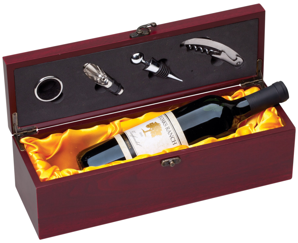 Rosewood Finish Single Wine Presentation Box Gold Satin - Marco XH1017