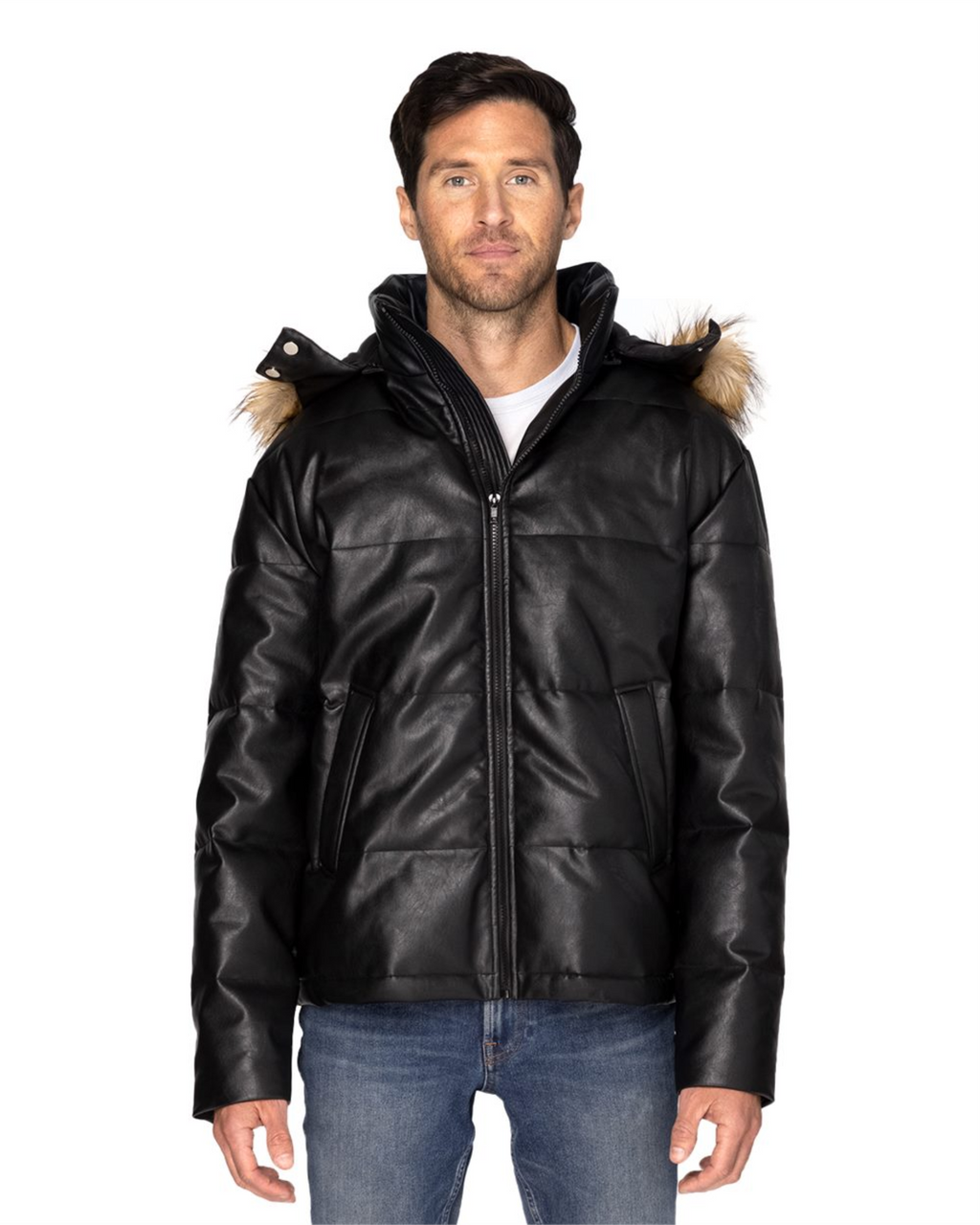 Vegan Leather Puffer Jacket - 397J