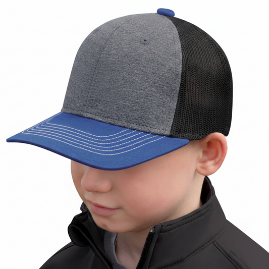 AJM -Heather Front with Back Mesh and Colored Peak Cap- 8J016B