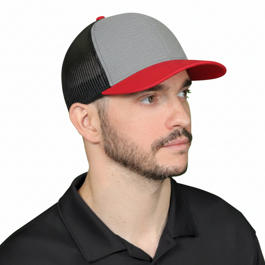 AJM -Polyester Heather with Mesh and Colored Peak Cap- 8J016M