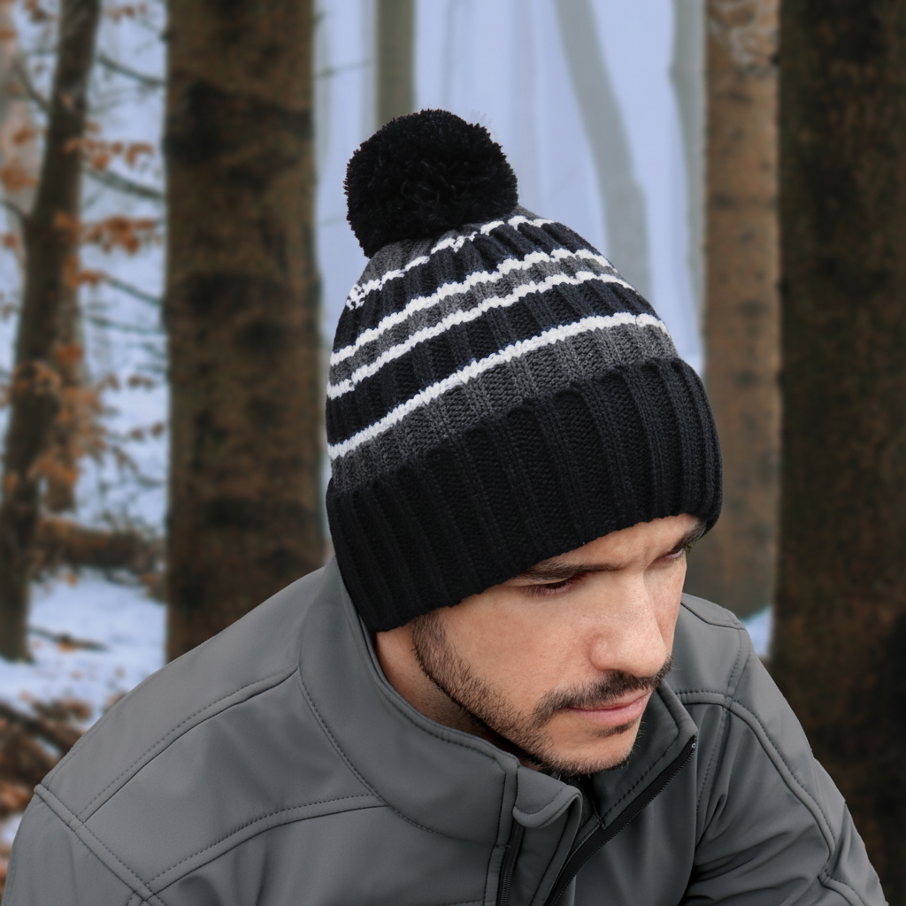 AJM -Striped Pom-Pom Cuffed Toque- 9I258M