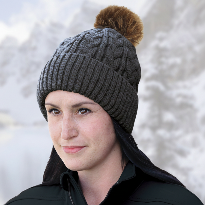 AJM -Jacquard Cable Knit Pom-Pom Toque- 9L594L