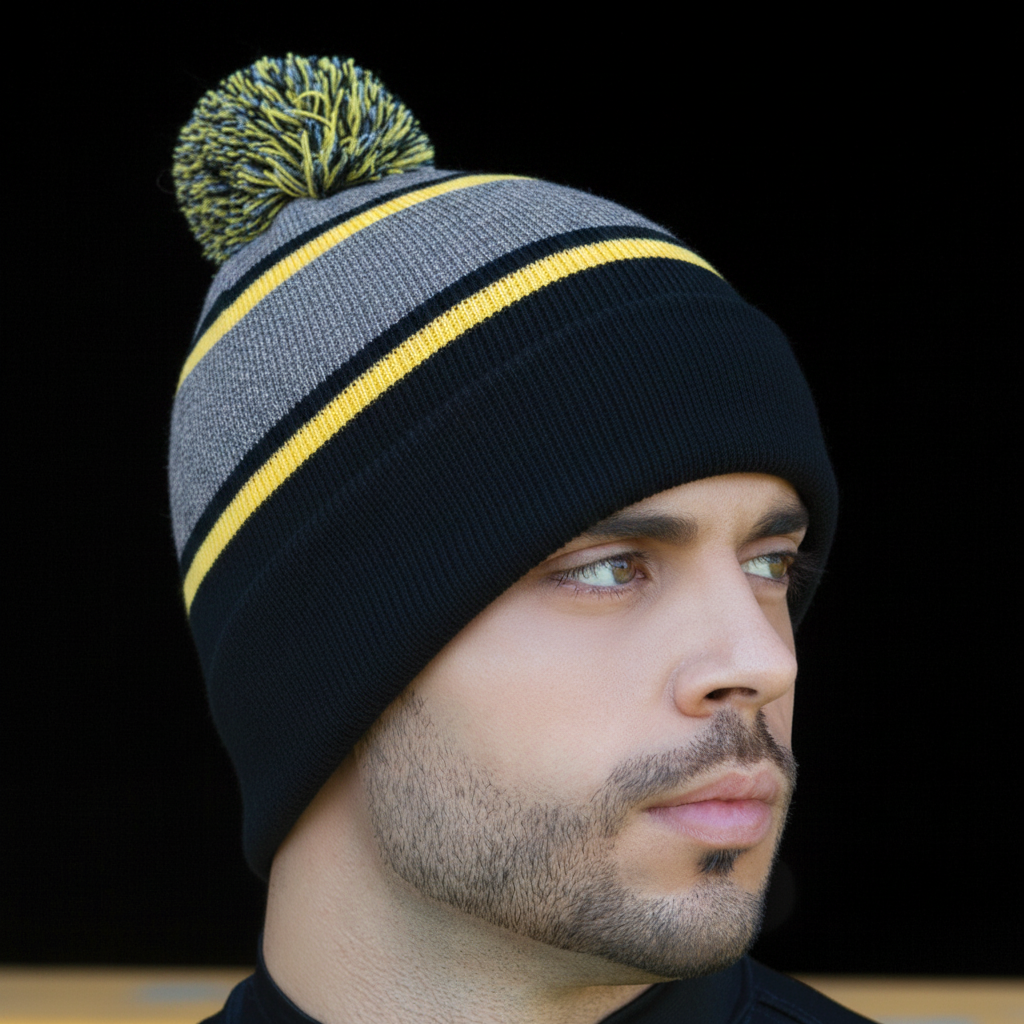 AJM -Striped Pom-Pom Cuffed Toque- 9M069M