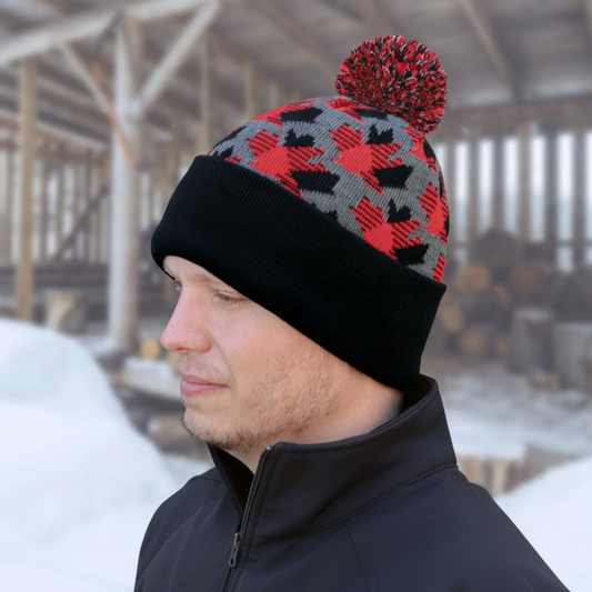 AJM -Maple Leaf Pom-Pom Cuffed Toque- 9R262M