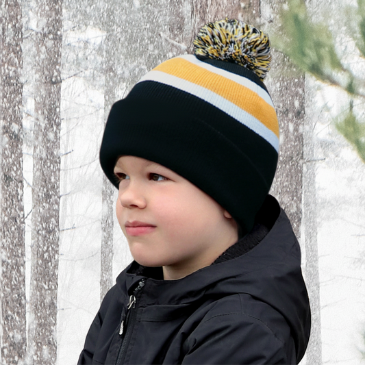 AJM -Striped Pom-Pom Cuffed Toque- 9S243J
