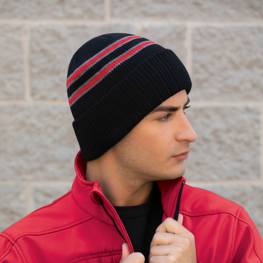 AJM -Cable Rib Knit Cuff Stripped Toque- 9W198M