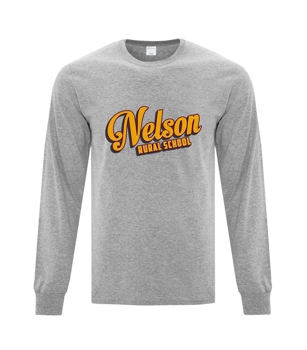 Everyday Cotton Long Sleeve Tee -Athletic Heather - Nelson School 2025-26