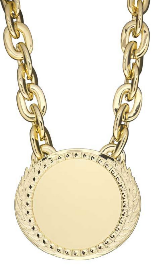 XL Alpha Medal w/Chain 6" x 5.25", Bright Gold & Silver