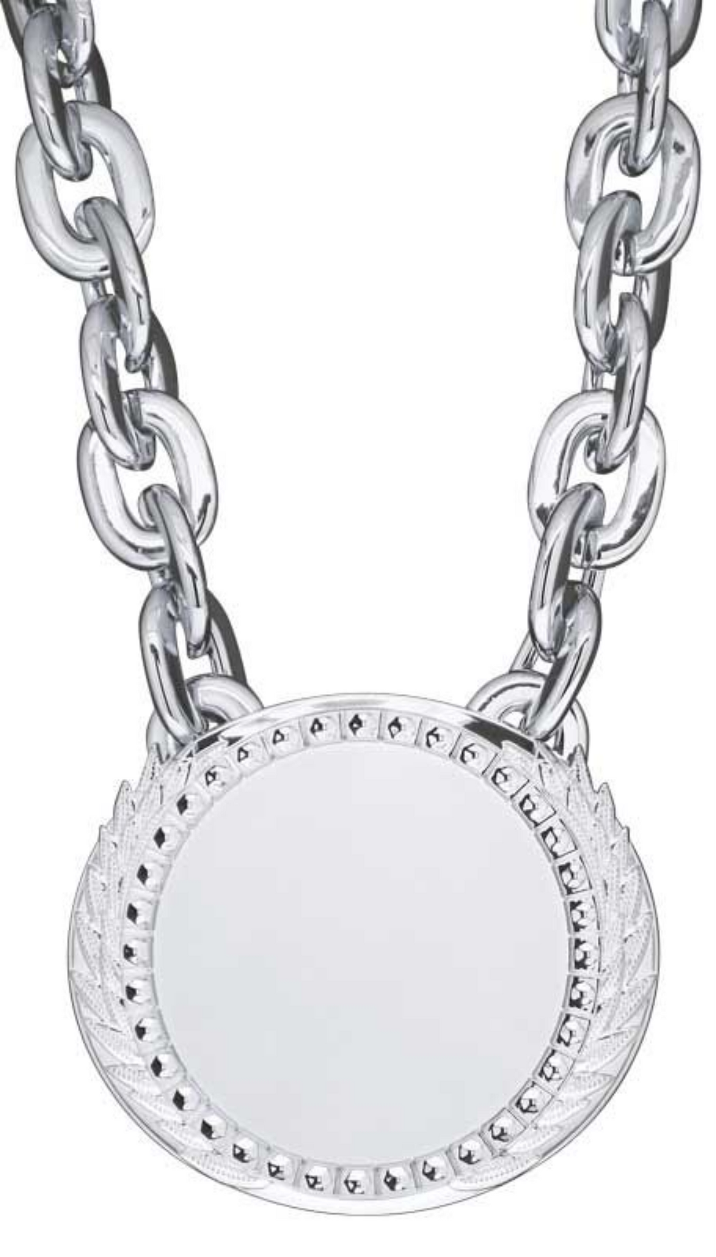 XL Alpha Medal w/Chain 6" x 5.25", Bright Silver