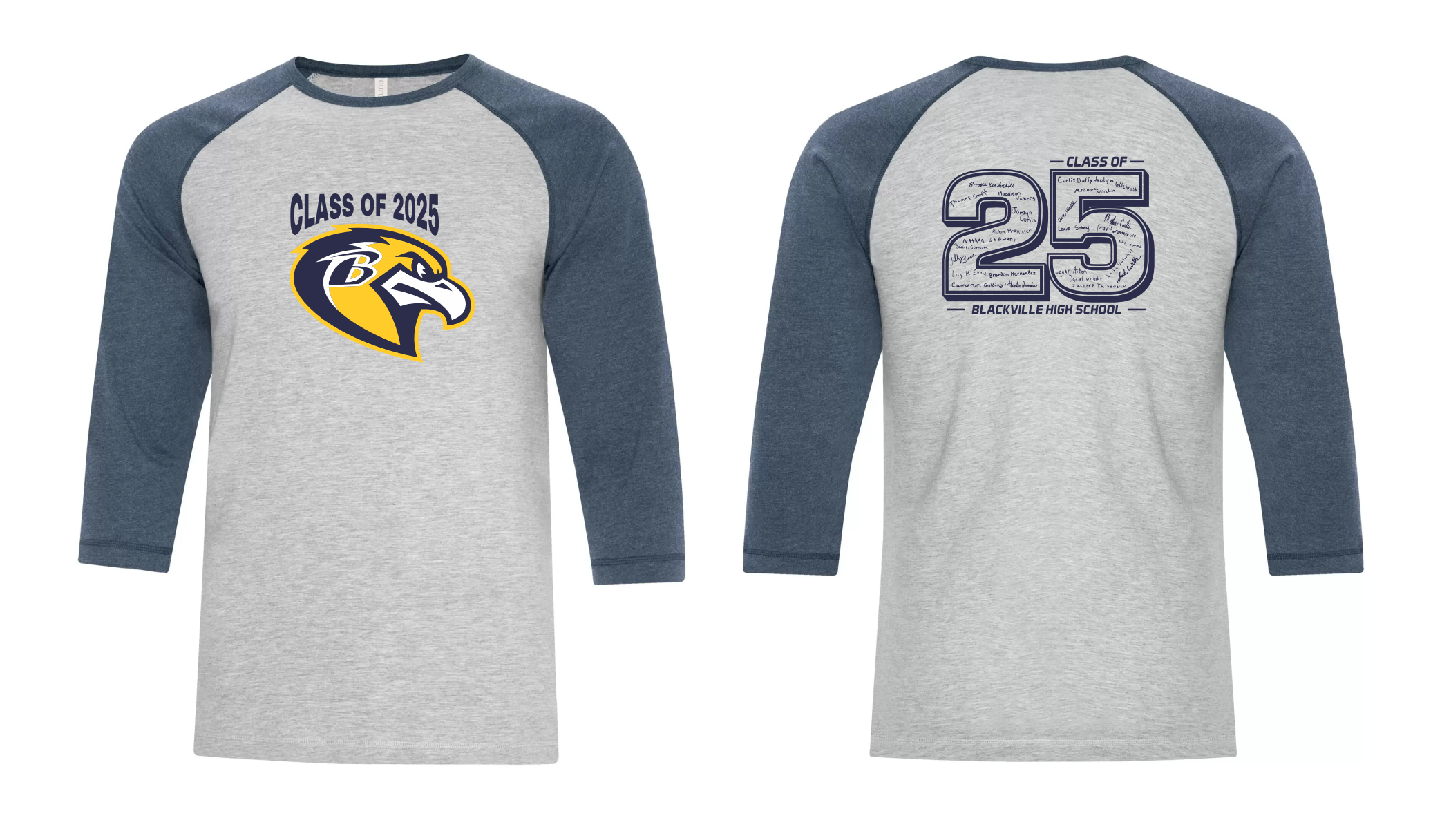 Raglan Shirt Athletic Grey/Navy Heather -PRINTED DESIGN- Blackville School 2025