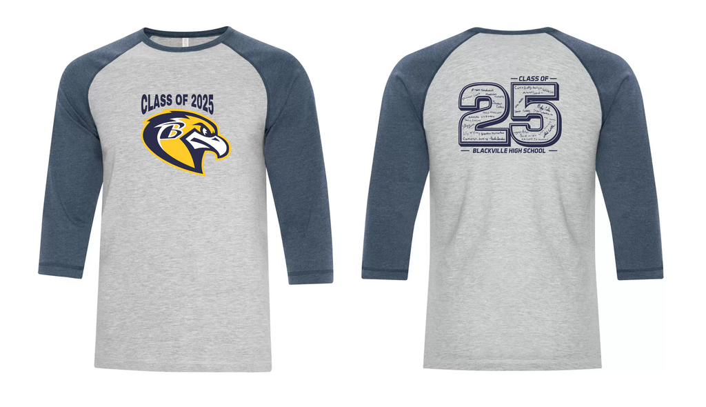 Raglan Shirt Athletic Grey/Navy Heather -PRINTED DESIGN- Blackville School 2025