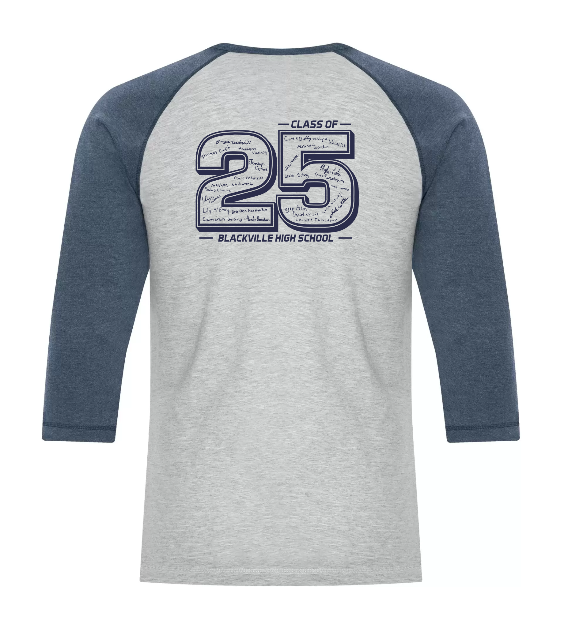 Raglan Shirt Athletic Grey/Navy Heather -PRINTED DESIGN- Blackville School 2025