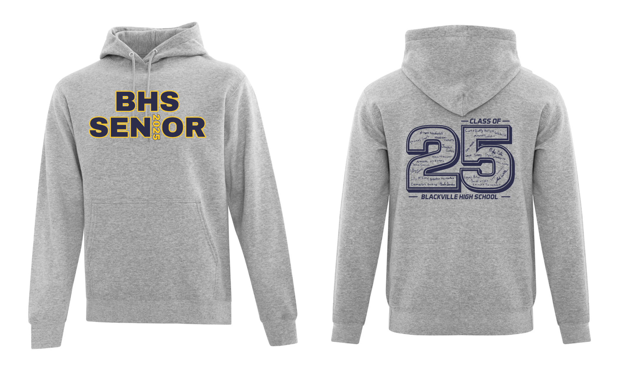 Athletic Heather Hoodie - TWILL DESIGN ON FRONT - Blackville School 2025
