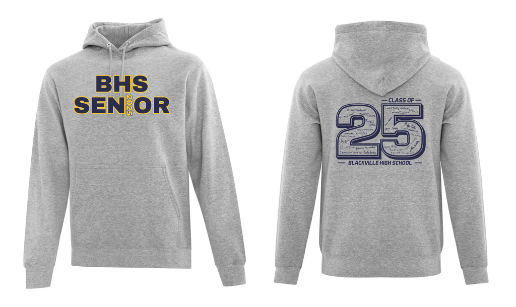 Athletic Heather Hoodie - TWILL DESIGN ON FRONT - Blackville School 2025