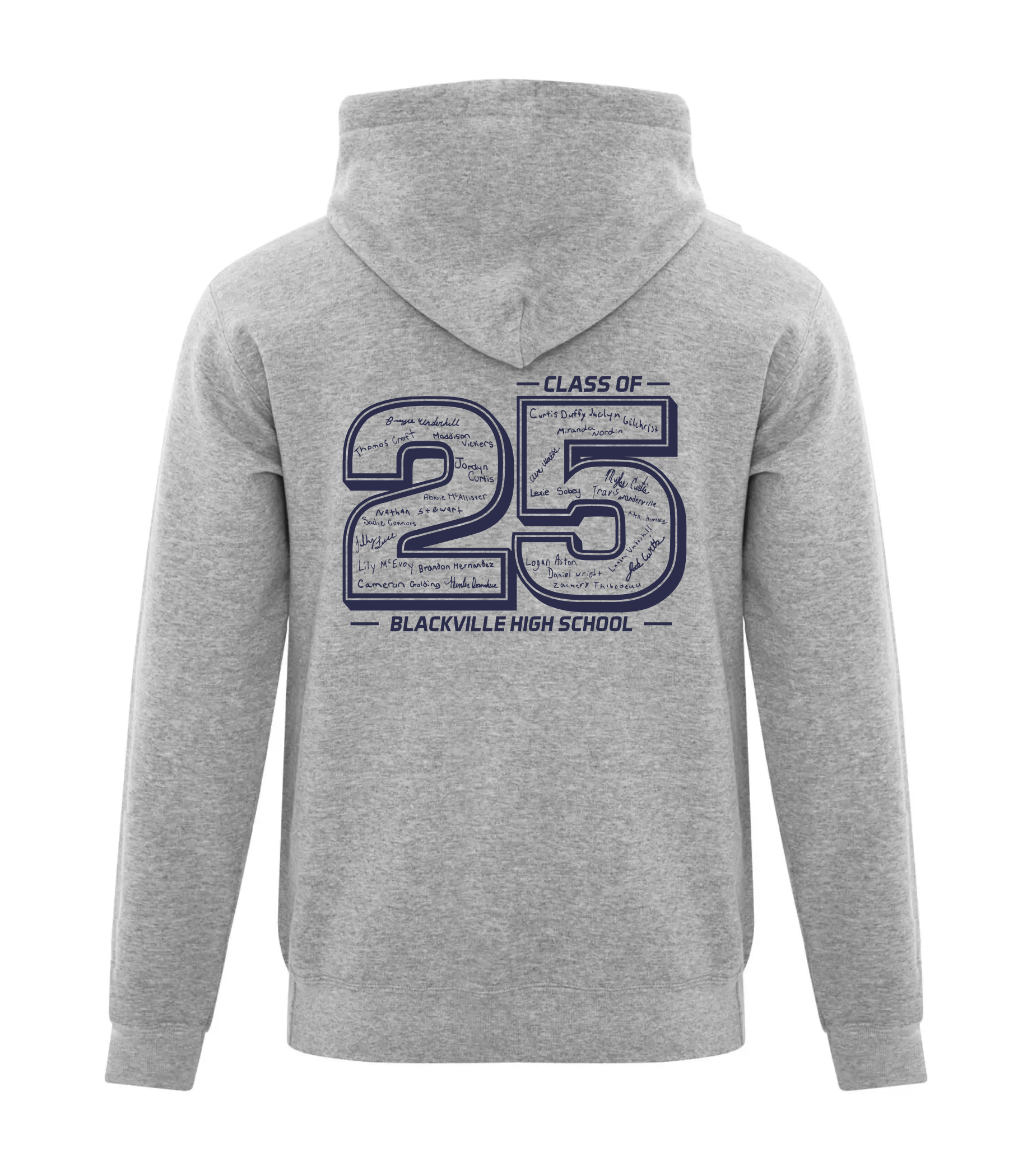 Athletic Heather Hoodie - TWILL DESIGN ON FRONT - Blackville School 2025