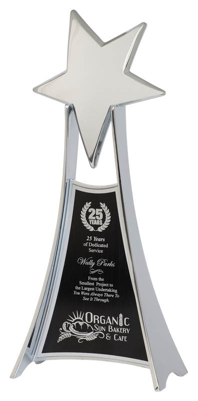 Silver Rising Star on Metal Angled Riser, 10.75" - Star Award DA9720S