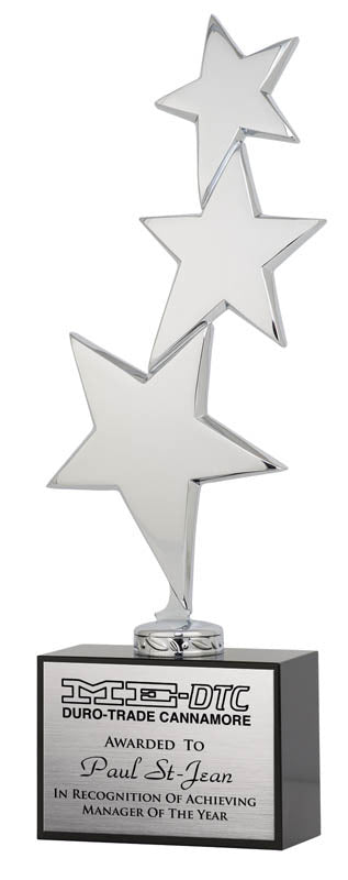 Polished Silver Stars on Black Crystal Block 11.5’’ - Star Award DA9721
