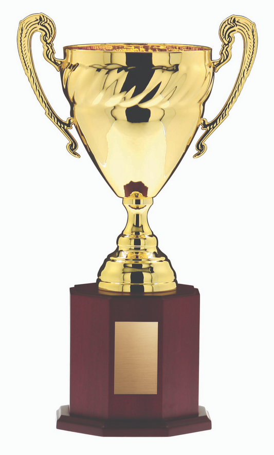Gold Cup on Mahogany Hex Base 17.5’’ - Annual Cup EC7354