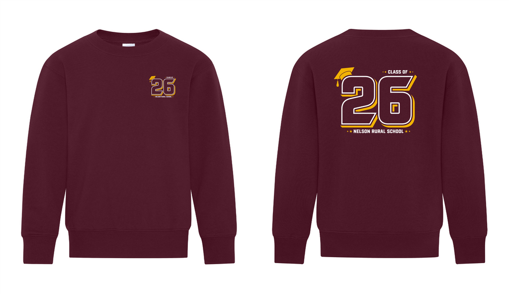 Everyday Fleece Crewneck Sweatshirt - Maroon - Nelson School Grad 2026