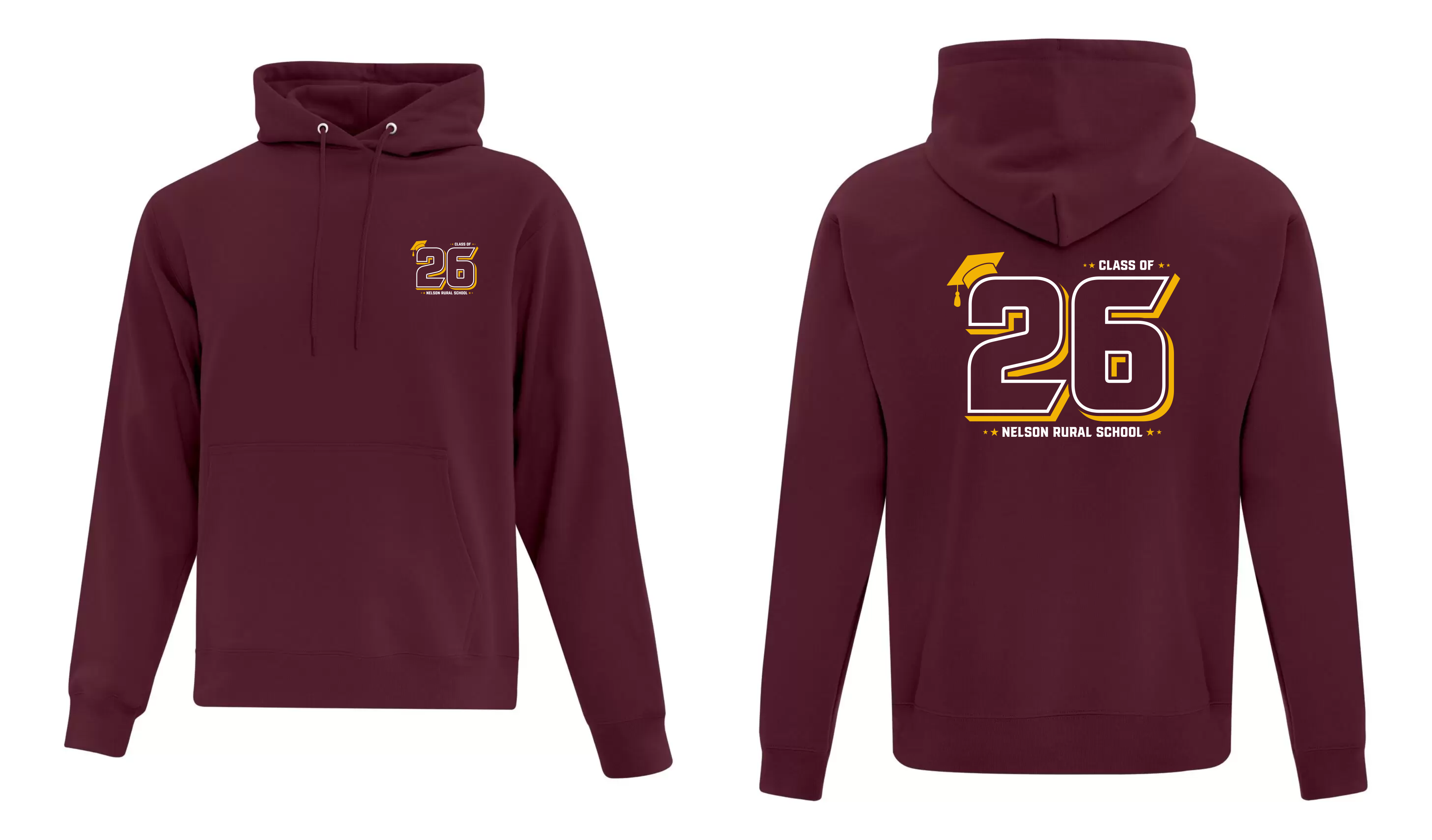 Cotton Grad Hoodie - Maroon - Nelson School 2026