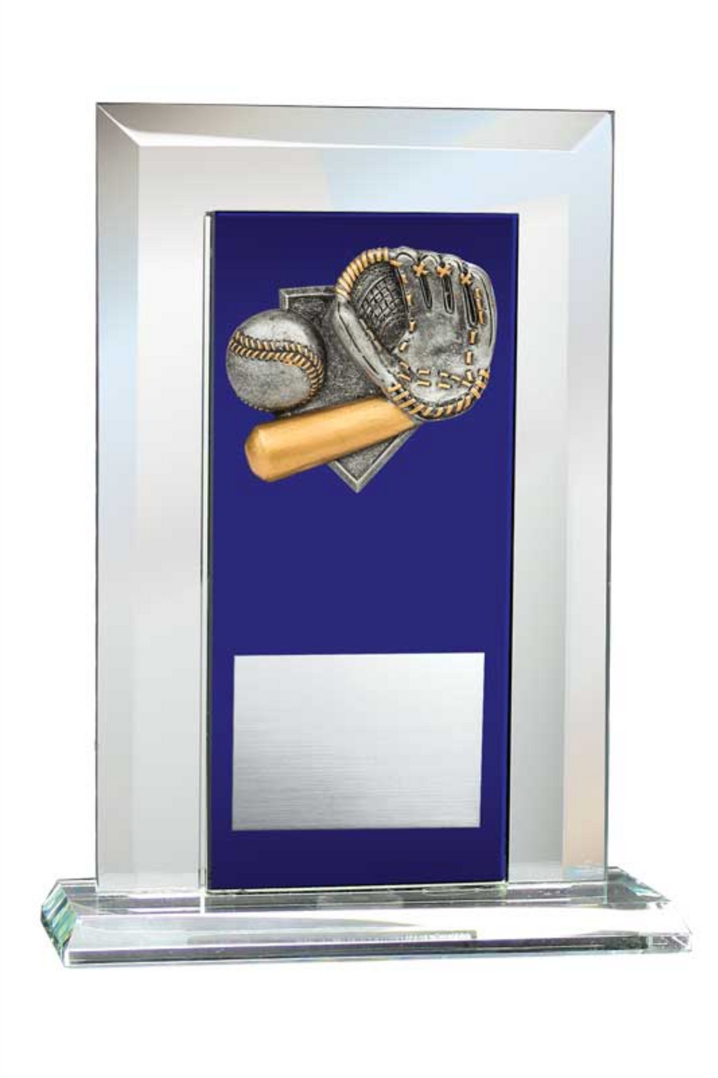 Baseball Award - Glass Mirror Blue with Resin Relief