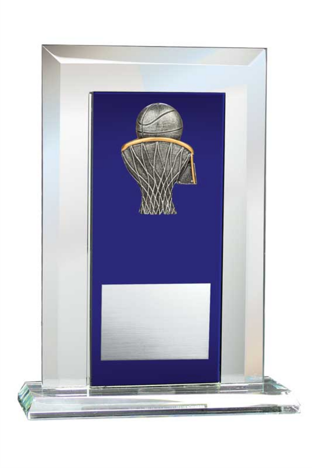 Basketball Award - Glass Mirror Blue with Resin Relief