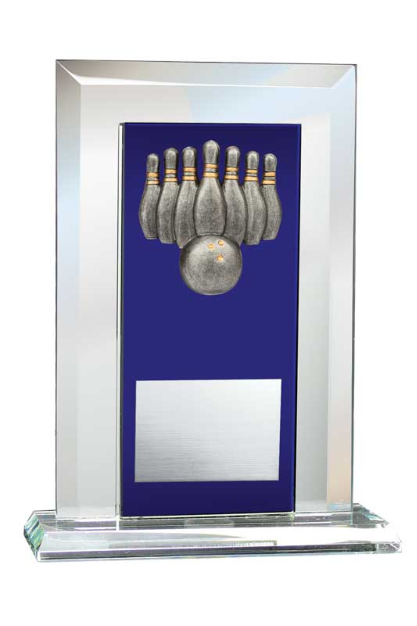 10-Pin Bowling Award - Glass Mirror Blue with Resin Relief