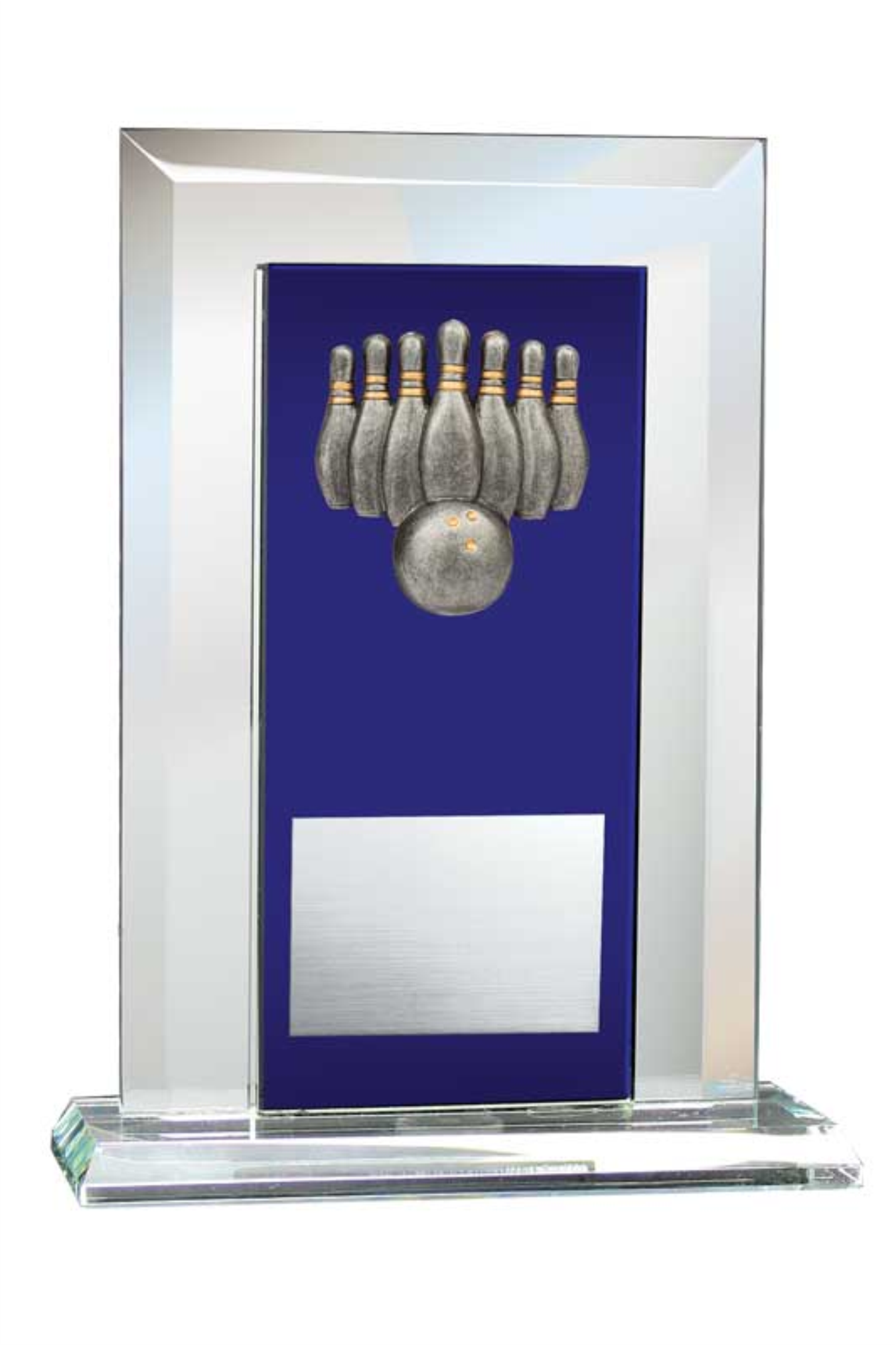 10-Pin Bowling Award - Glass Mirror Blue with Resin Relief