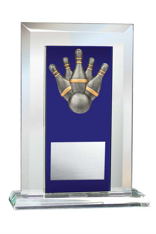 5-Pin Bowling Award - Glass Mirror Blue with Resin Relief