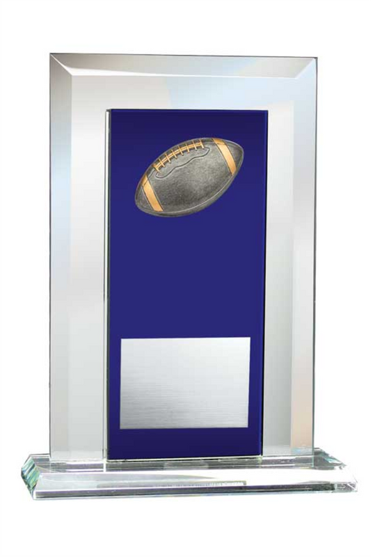 Football Award - Glass Mirror Blue with Resin Relief