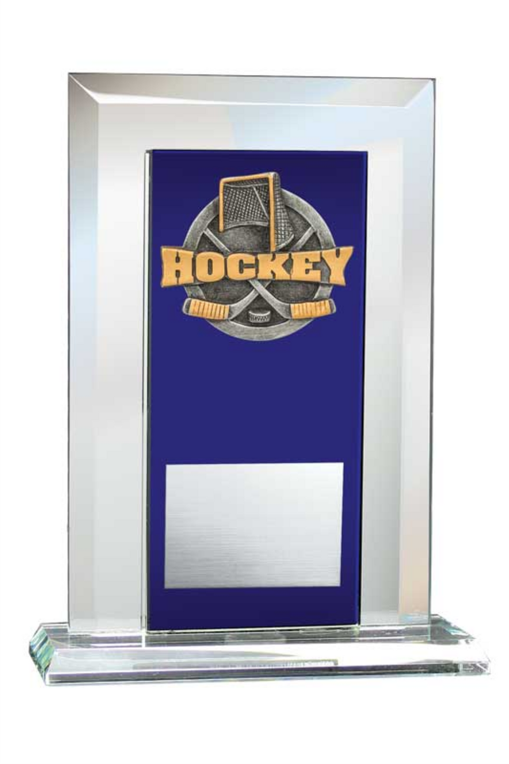 Hockey Award - Glass Mirror Blue with Resin Relief