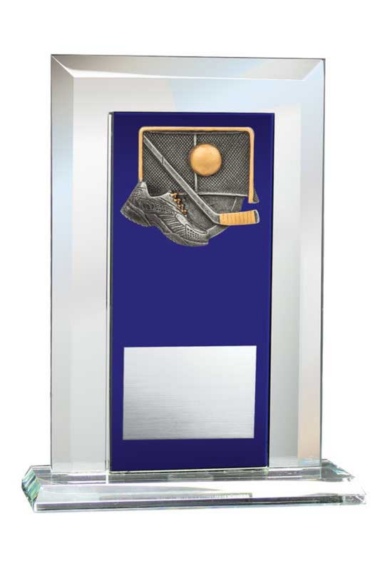Ball Hockey Award - Glass Mirror Blue with Resin Relief