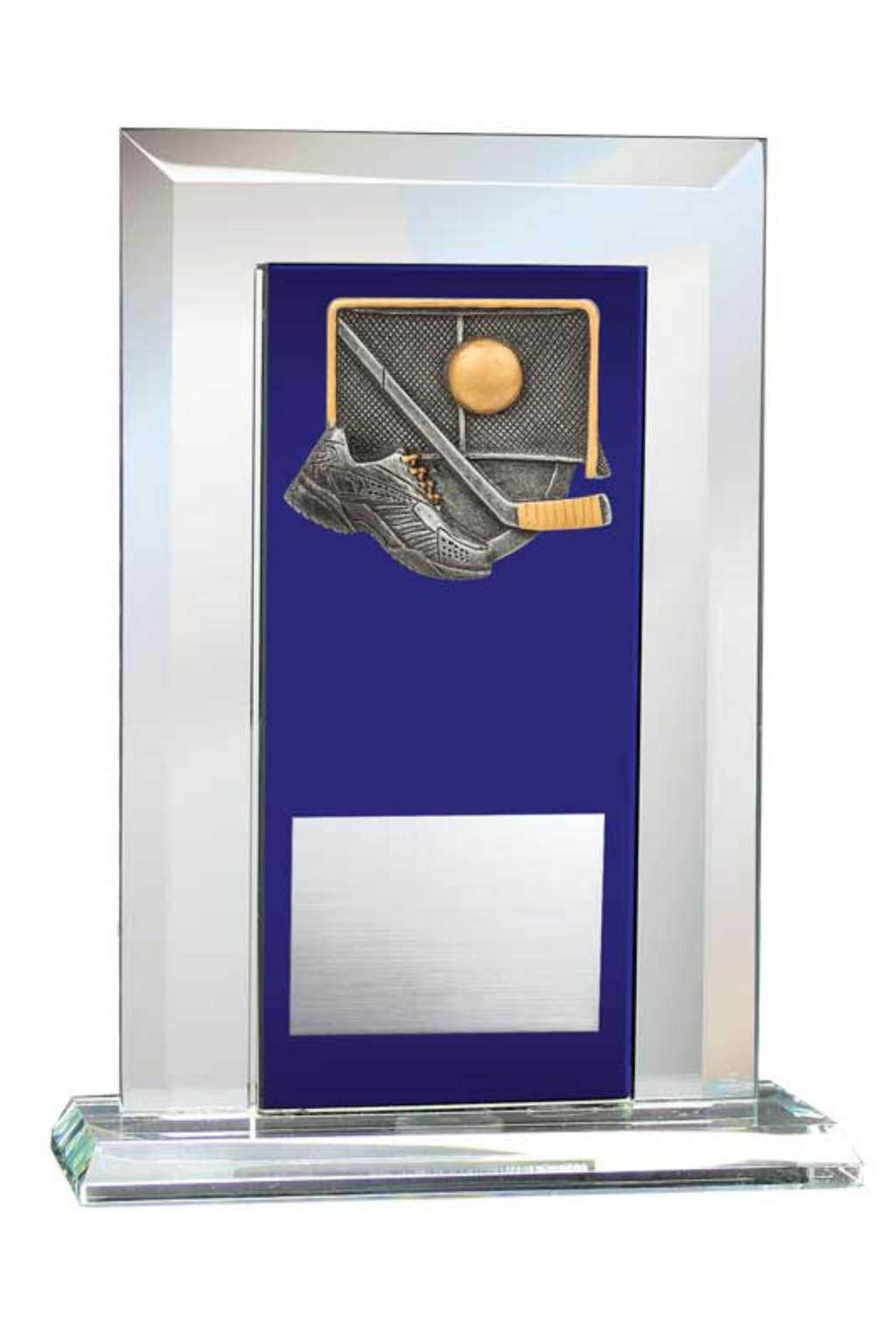 Ball Hockey Award - Glass Mirror Blue with Resin Relief
