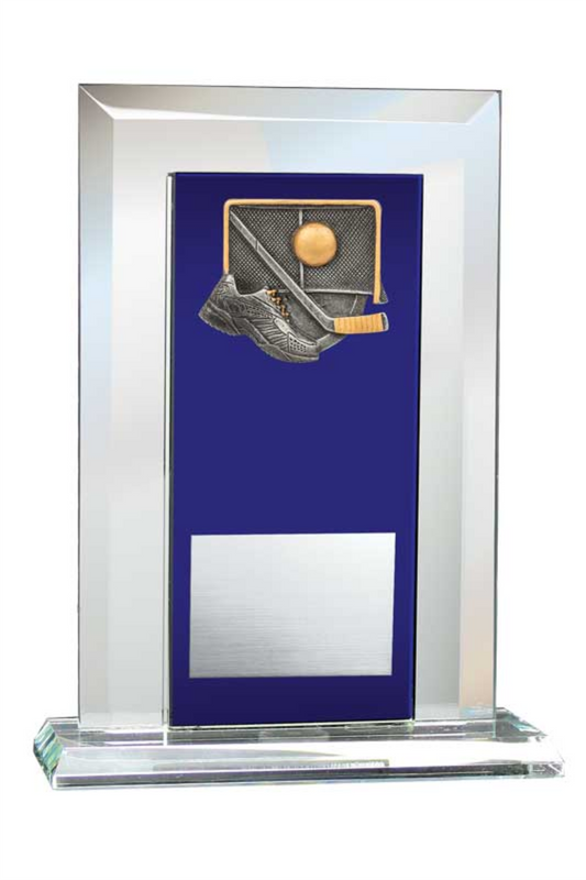 Ball Hockey Award - Glass Mirror Blue with Resin Relief
